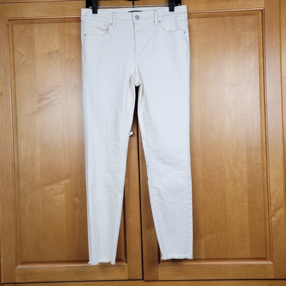 Ann Taylor Denim - Ann Taylor Ivory Raw Hem Stretch Denim Mid-Rise Skinny Jeans - 4
